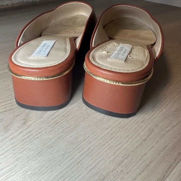 Cole Haan Grand OS Womens Brown Leather Block Heel Mules Gold Trim Slip On 8B - Picture 8 of 10